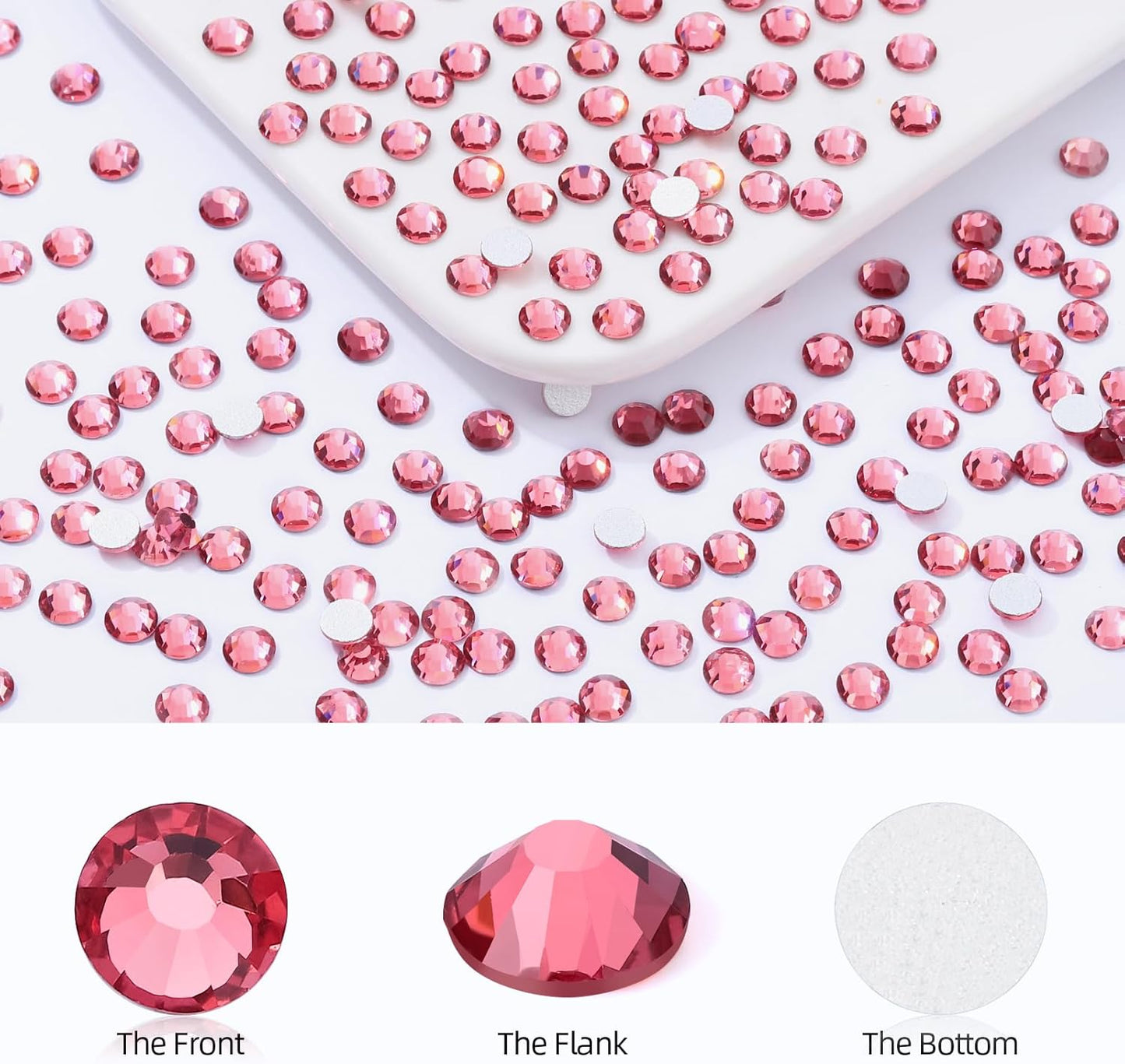 Rose Flatback Rhinestones, Glass Rhinestones for Nail Art and Craft, Glue Fix, Loose Crystal Gemstones(Rose, SS34, 576pcs, 7.1-7.3mm)