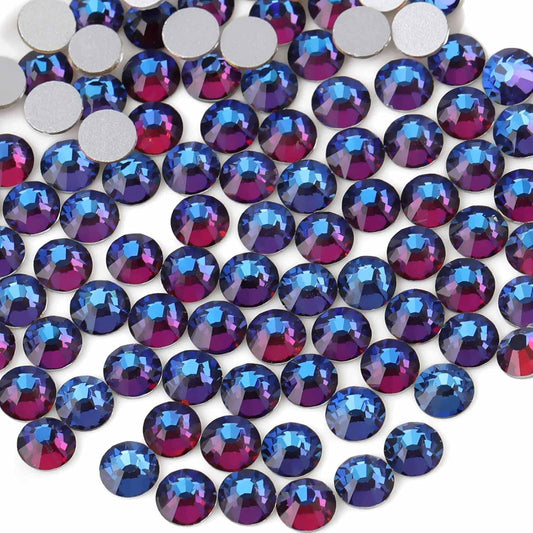 Beadsland 288pcs Flat Back Crystal Rhinestones Round Gems for Nail Art and Craft Glue Fix, Blue Volcano, SS34,7.1-7.3mm