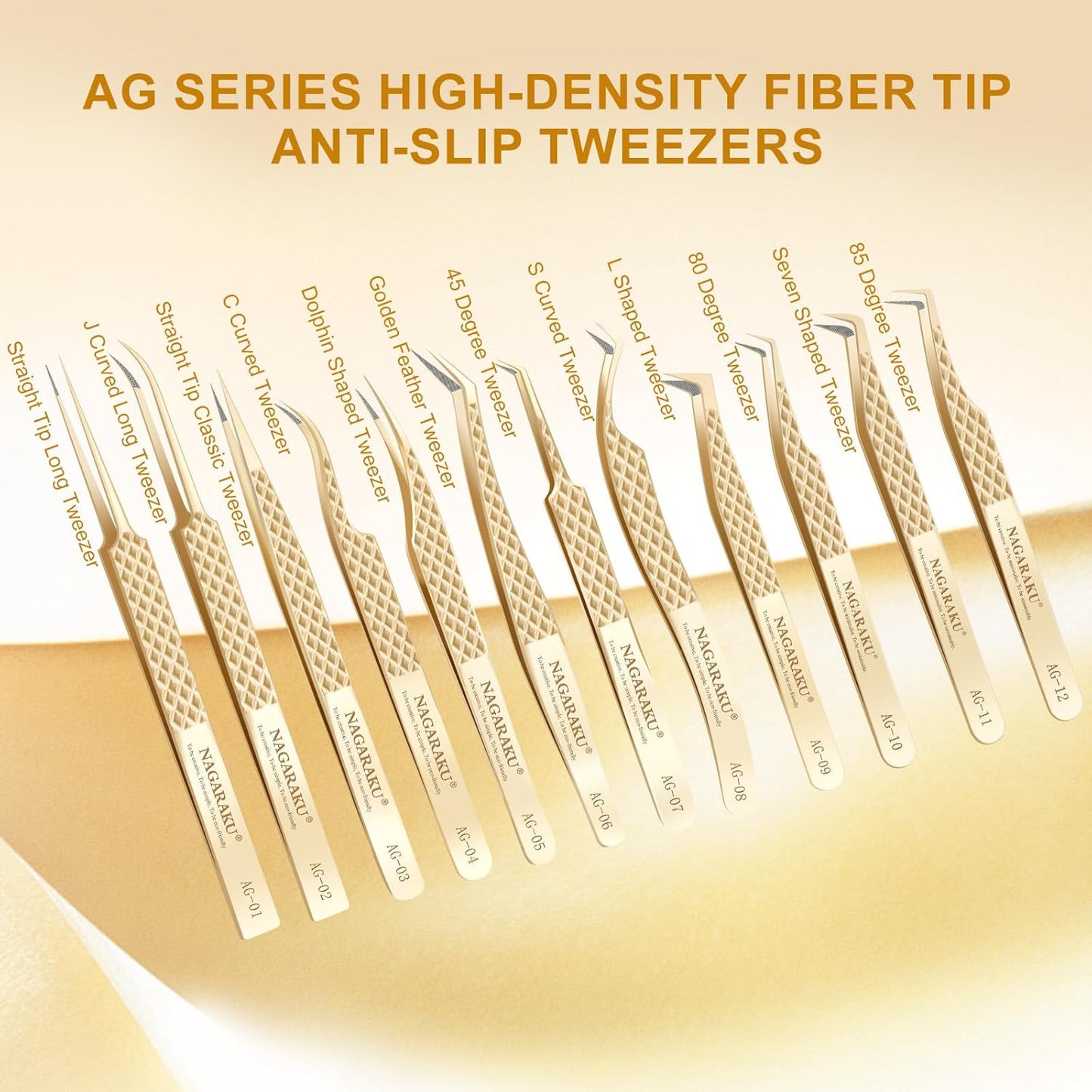 NAGARAKU 1 Pair Precision Fiber Tip Tweezer for Eyelash Extensions Professional Eyelash Tweezers Antistatic Straight & Curved Tip Tweezers with Box(Isolation & Volume Lash Tweezers AG-03 & AG-07)