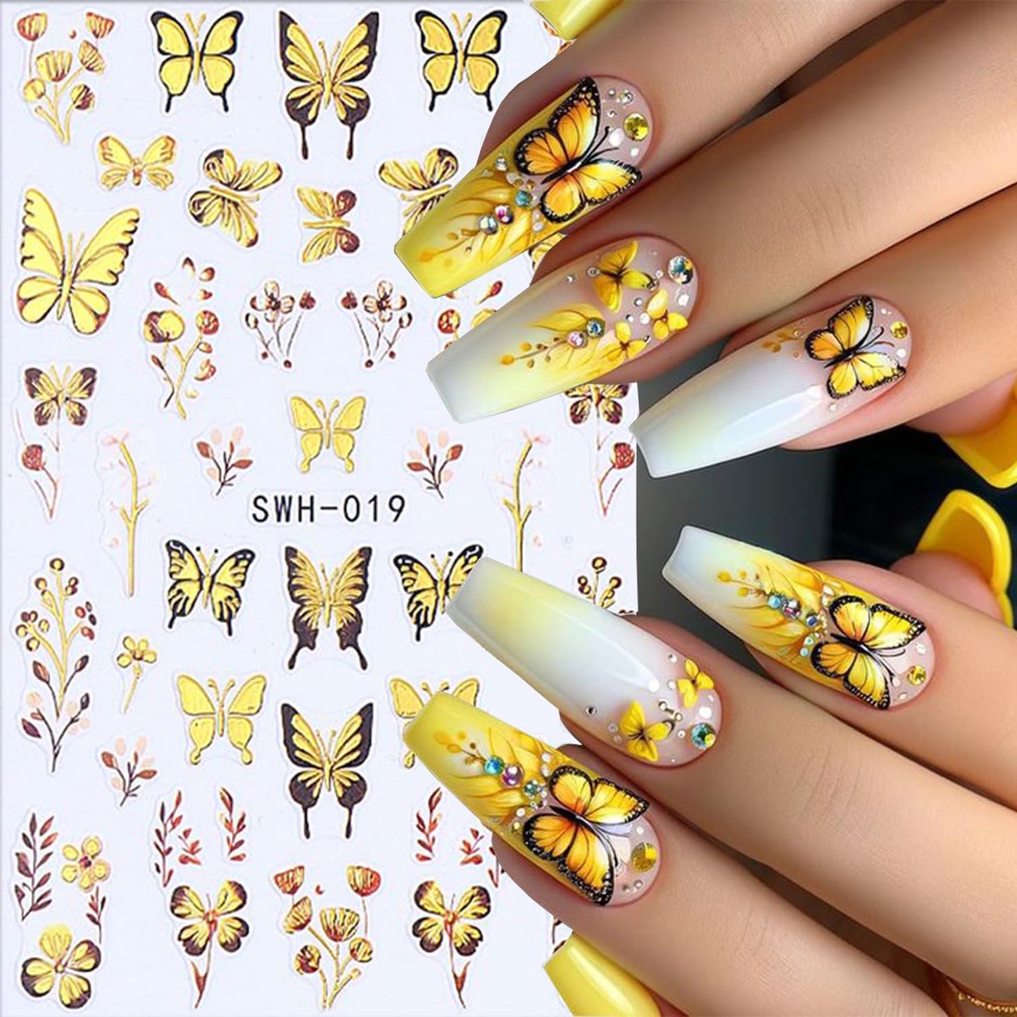 Butterfly Nail Art Stickers 3D Self-Adhesive Nails Sticker Gold Butterflies Nail Decals Holographic Spring Decal Decoration for Women Blue Butterfly Manicure Stickers DIY Nail Art Sticker Supplies