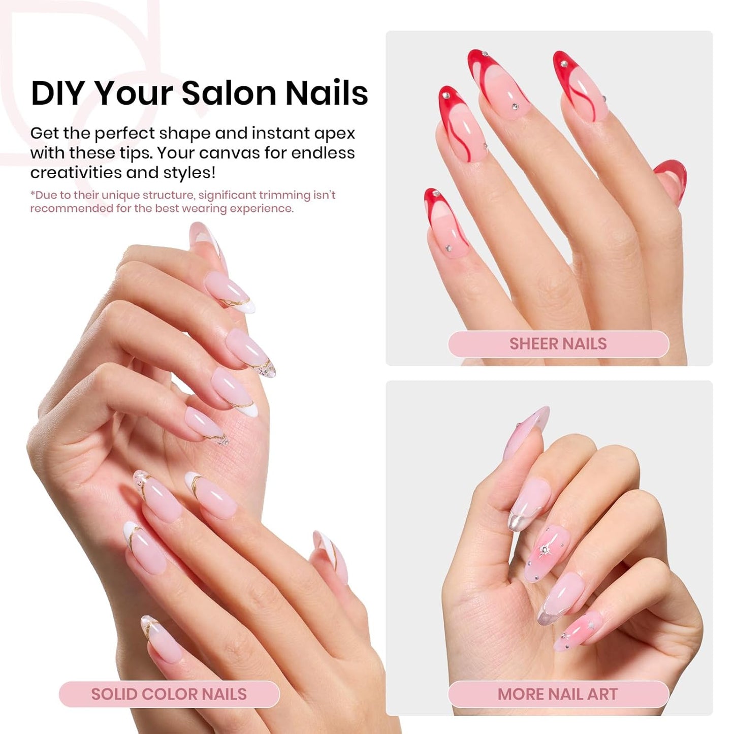 Beetles Tipex Instant Apex Nail Tips, Medium Oval Almond Acrylic Nails 192 Pcs Pre-Building Pre-Etched Thicker Gel Nail Tips - 16 Sizes Strong Full Cover False Nail