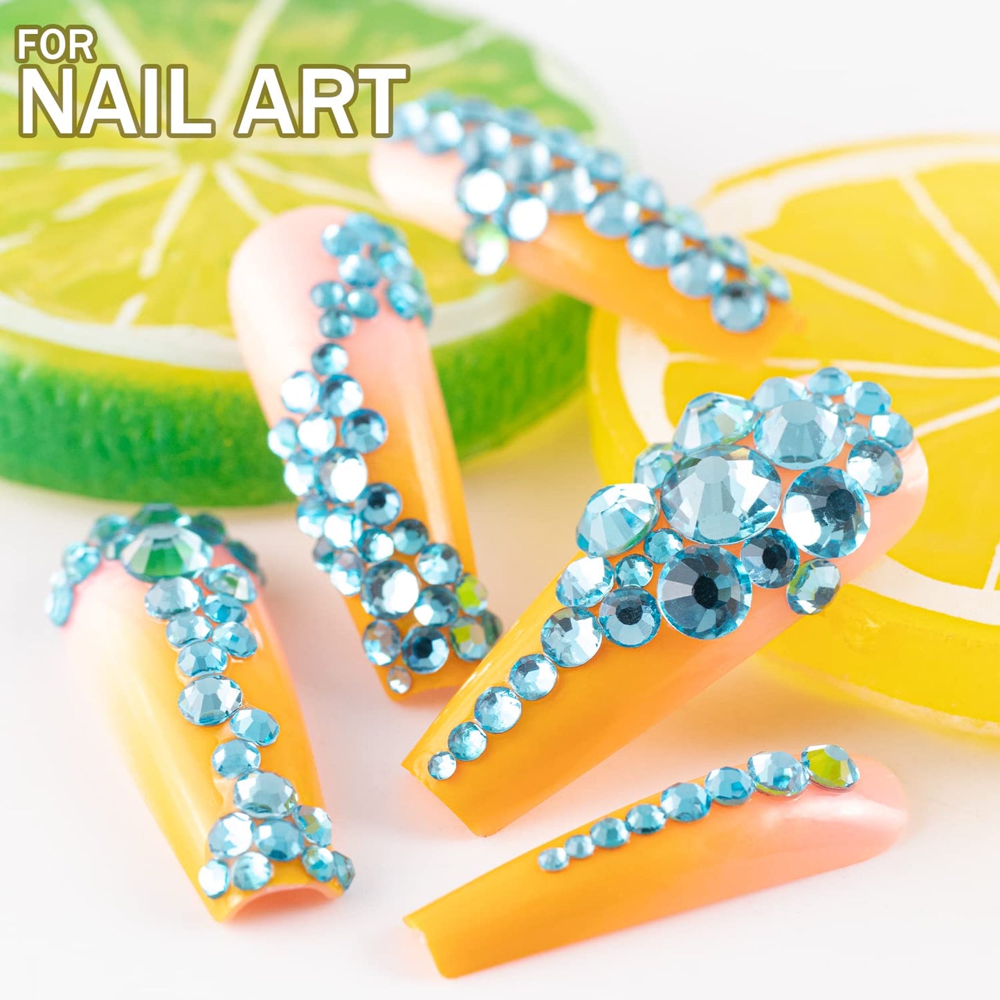 One Pack 2000 Pcs of Flatback Round Lake Blue Rhinestones 6 Sizes (1.5-6 mm) with Nail Art Rhinestone Picker Pencil and Tweezers for DIY and Salon Use