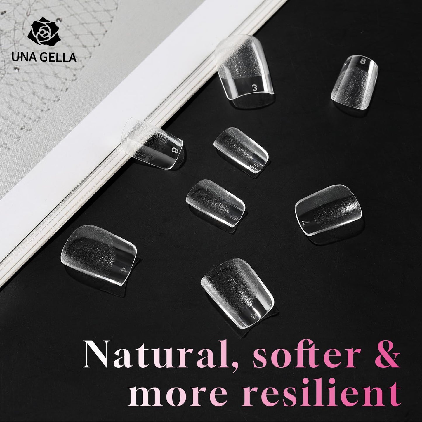 UNA GELLA Extra Short Square Nail Tips, 312pcs XS Square Gel Nail Tips, Soft Gel Full Cover Half Matte No Need File Acrylic Fake Nails for Nail Extension Home DIY Nail Salon 12 Sizes