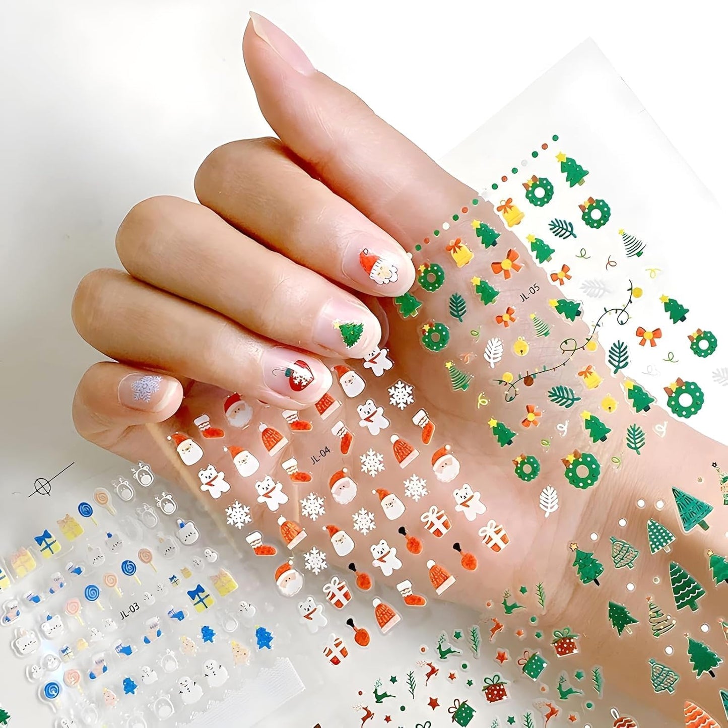 30 Sheets Christmas Nail Stickers 3D Self Adhesive Red Santa Claus Nail Decal for Nail Art Green Christmas Tree Nail Art Stickers Christmas Nail Art Supplies for Women Girls DIY Manicure Decorations