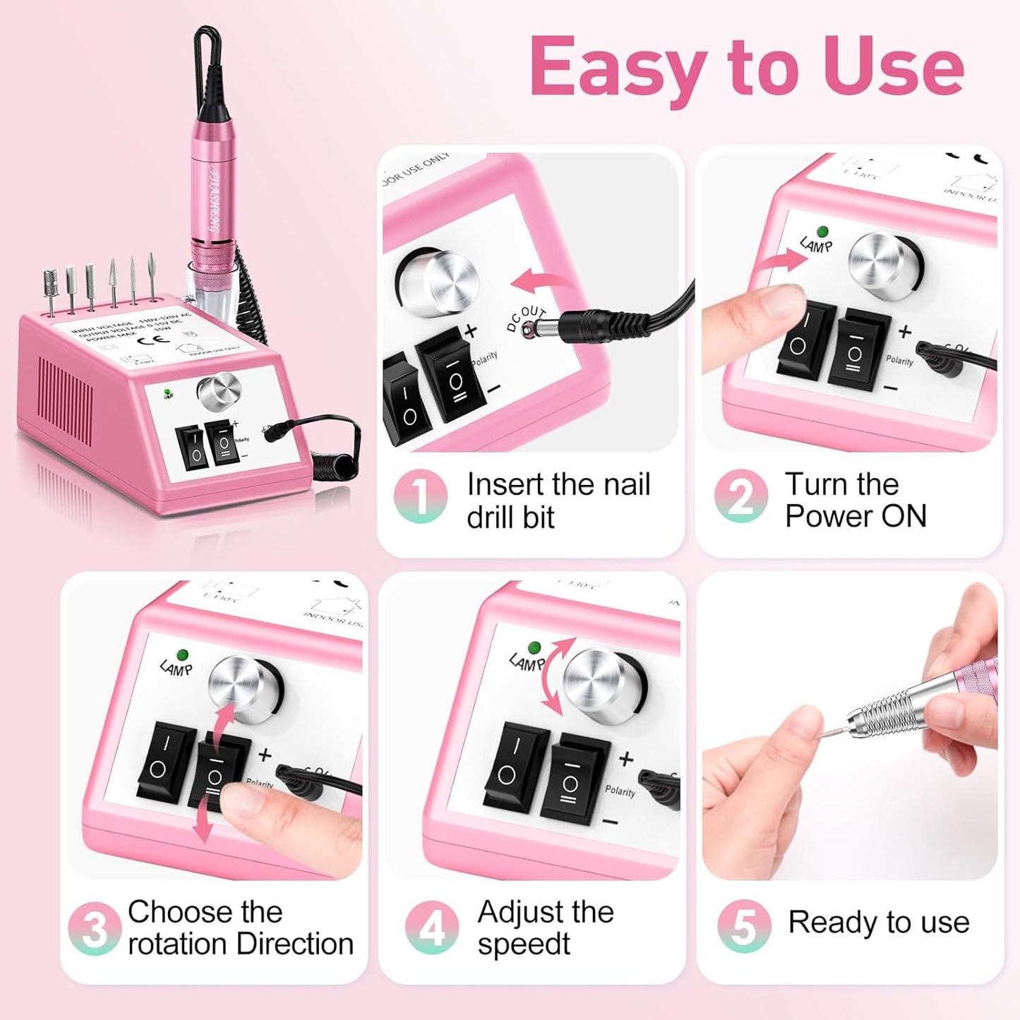 Jiasheng Electric Nail Drill, 30000rpm Professional Nail Drill Machine, Compact Electrical Nail File Kit for Acrylic Gel Nails Efile Drill for Manicure and Pedicure Salon Use