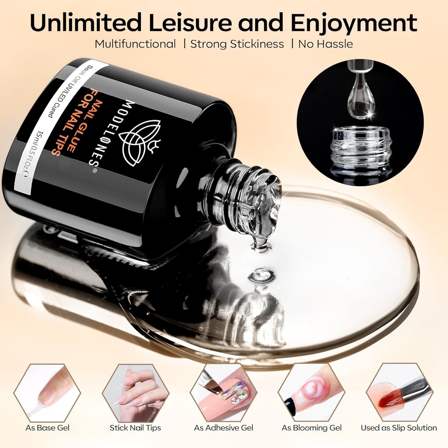 modelones Nail Glue & Top Coat Base Gel Set No Wipe Long Lasting Glossy Gel Top Coat Base Coat 9 in One Nail Glue Gel Nails Kit