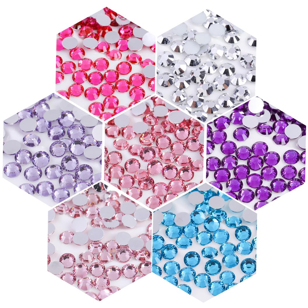 1000 Pieces SS20 5mm Flatback Rhinestones Clear Glass Round Gems Crystals for Nail Art DIY Crafts Clothes Shoes Bags （Grape Purple）