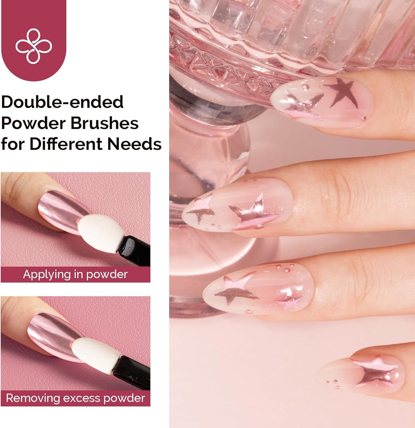 MelodySusie Pink Chrome Nail Powder for Gel Nails,Metallic Mirror Effect Pigment Stylish Fine Glitter for Home DIY Salon Use