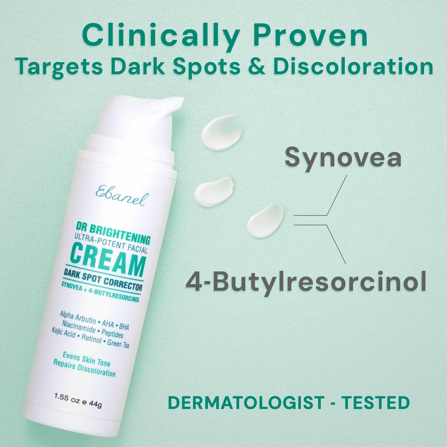 Ebanel Dark Spot Remover for Face & Body, Skin Brightening Cream with Synovea, Alpha Arbutin, Niacinamide, Kojic Acid, Dark Spot Corrector for Hyperpigmentation, Discoloration, Melasma, and Age Spots