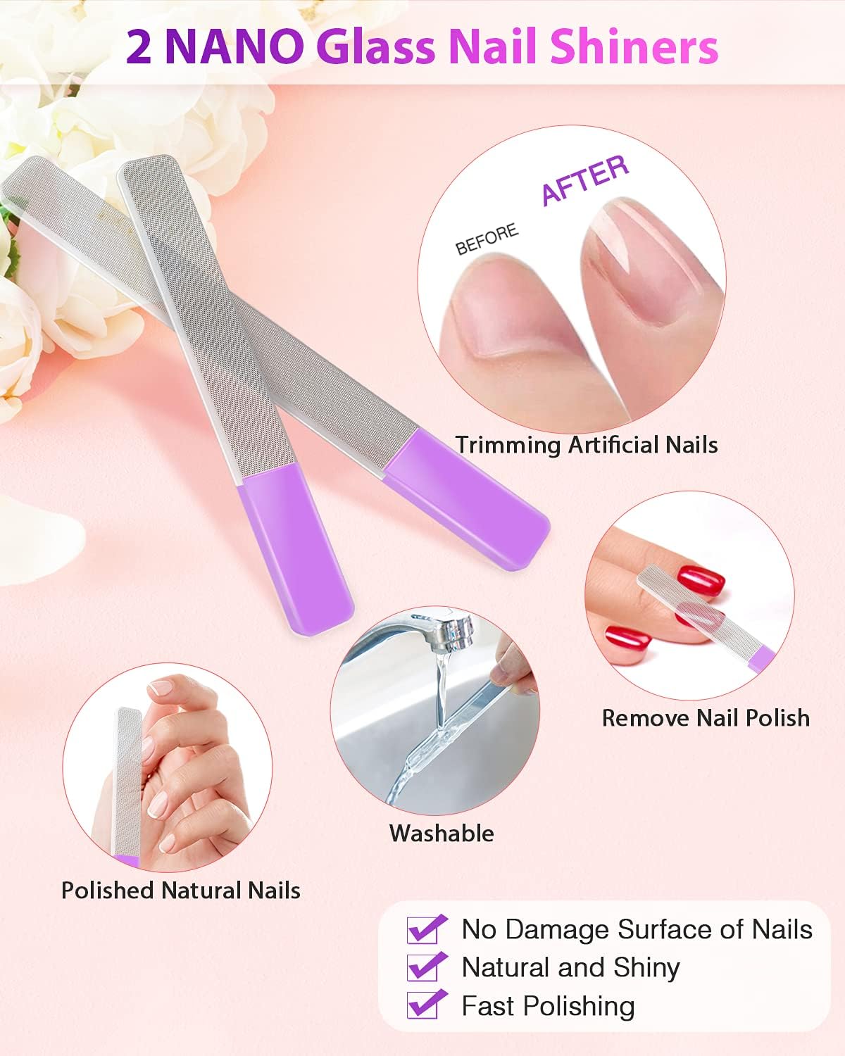 Glass Nail File and Nail Shiner, 4PC Crystal Nail File and Nano Glass Nail Buffer, Premium Set with Case, Professional Manicure Tool Fingernail Czech File for Natural Nail, Gift for Women and Girls