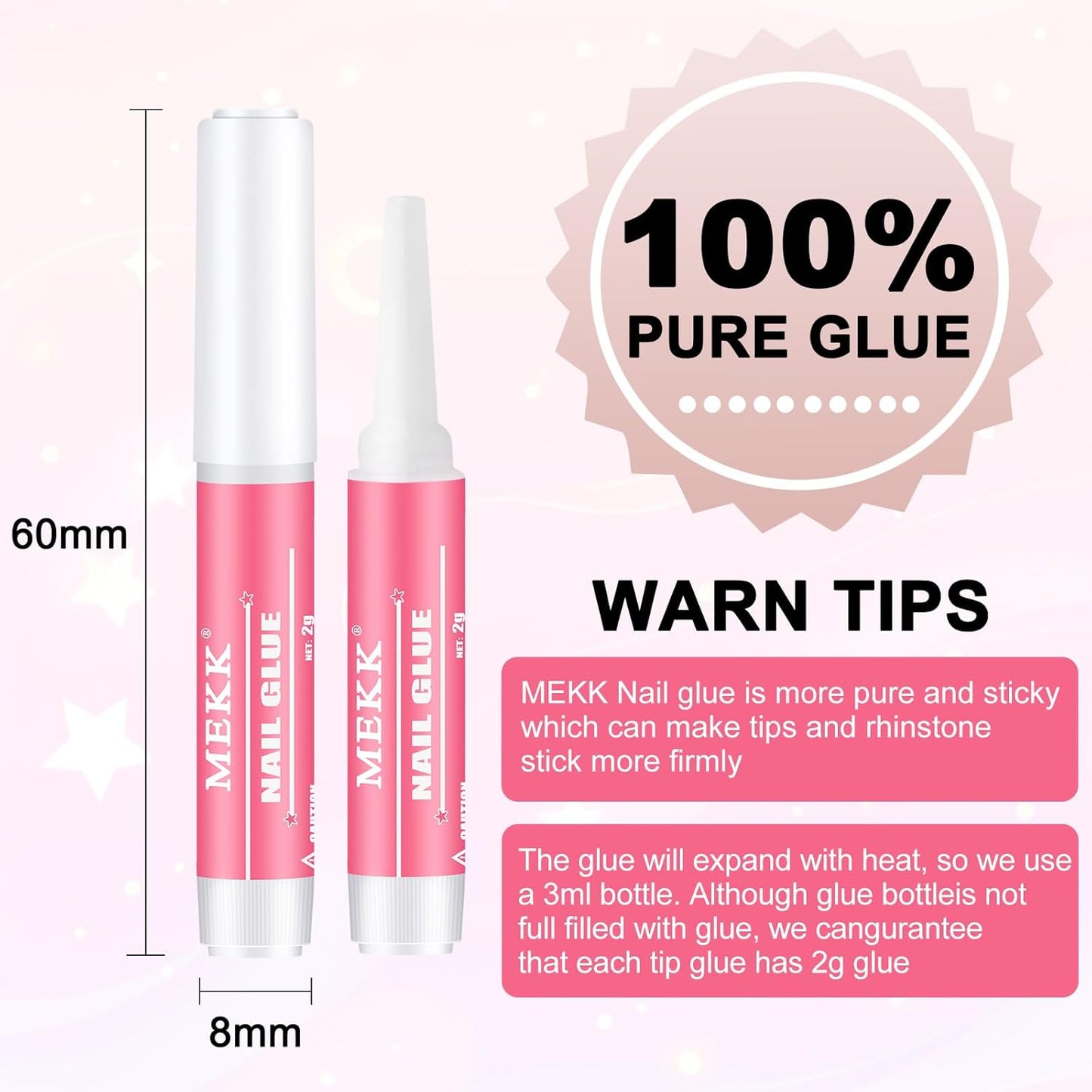 MEKK Nail Glue,Super Strong & Long-Lasting Nail Glue for Acrylic Nails,Press Ons & Nails Tips,Professional Adhesive for Nail Art Supplies,0.07OZ/PCS (24PCS)