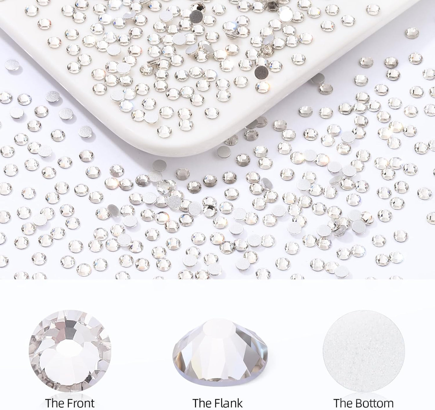 Crystal Clear Flatback Rhinestones, Glass Rhinestones for Nail Art and Craft, Glue Fix, Loose Crystal Gemstones(Crystal, SS8, 2880pcs, 2.3-2.5mm)