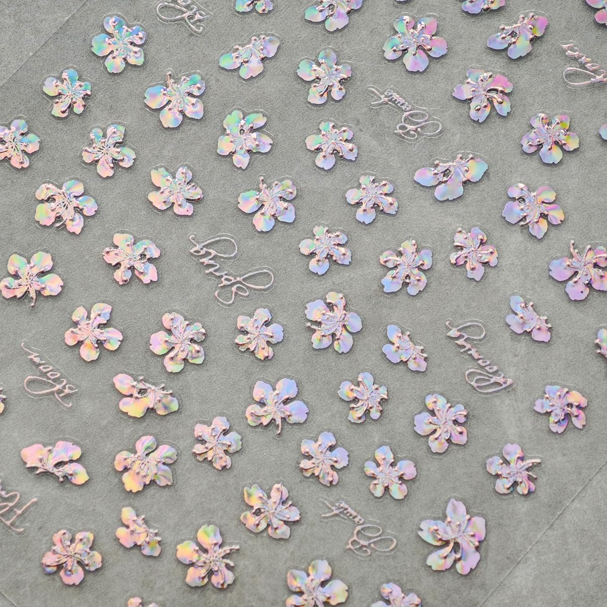 Laser Flower Nail Stickers Pink Aurora Nail Art Stickers Small Floral Nail Decals Self Adhesive with Design Spring Manicure Supplies Charm for Women Decorations Accessories
