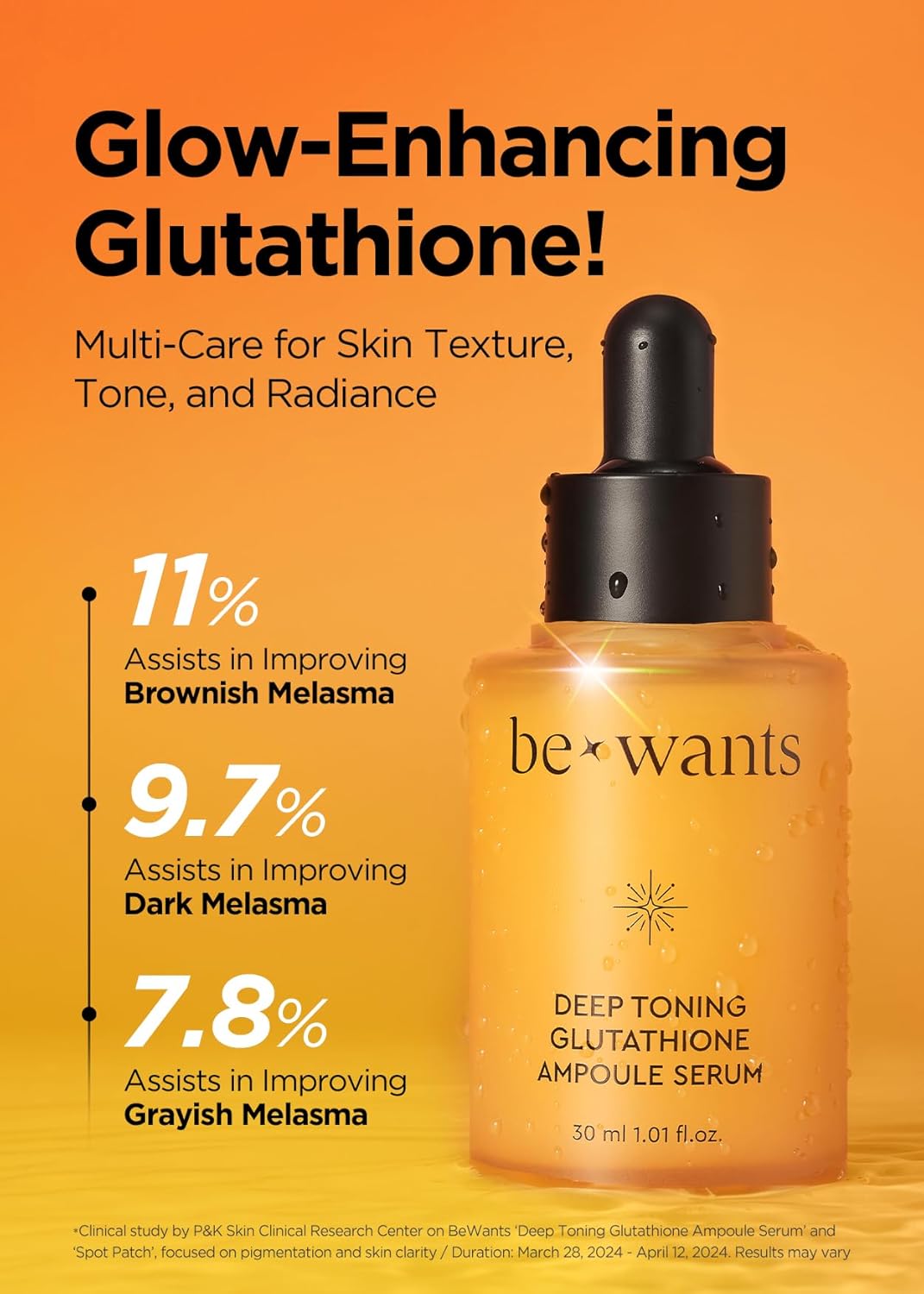 Bewants Skin Brightening Glutathione Serum, Deep Toning Complex for Even Skin Tone, with Vitamin C, Niacinamide 50,000ppm, and Dark Spot care, 1.01 fl oz (1 Pack)