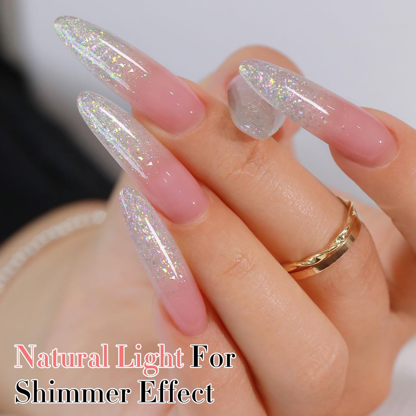 Double Rhythm Glitter Gel Polish 0.5 Oz Clear Shimmer Reflective Color 15ML Gel Polish Salon DIY at Home (Rainbow Silver-B1135)