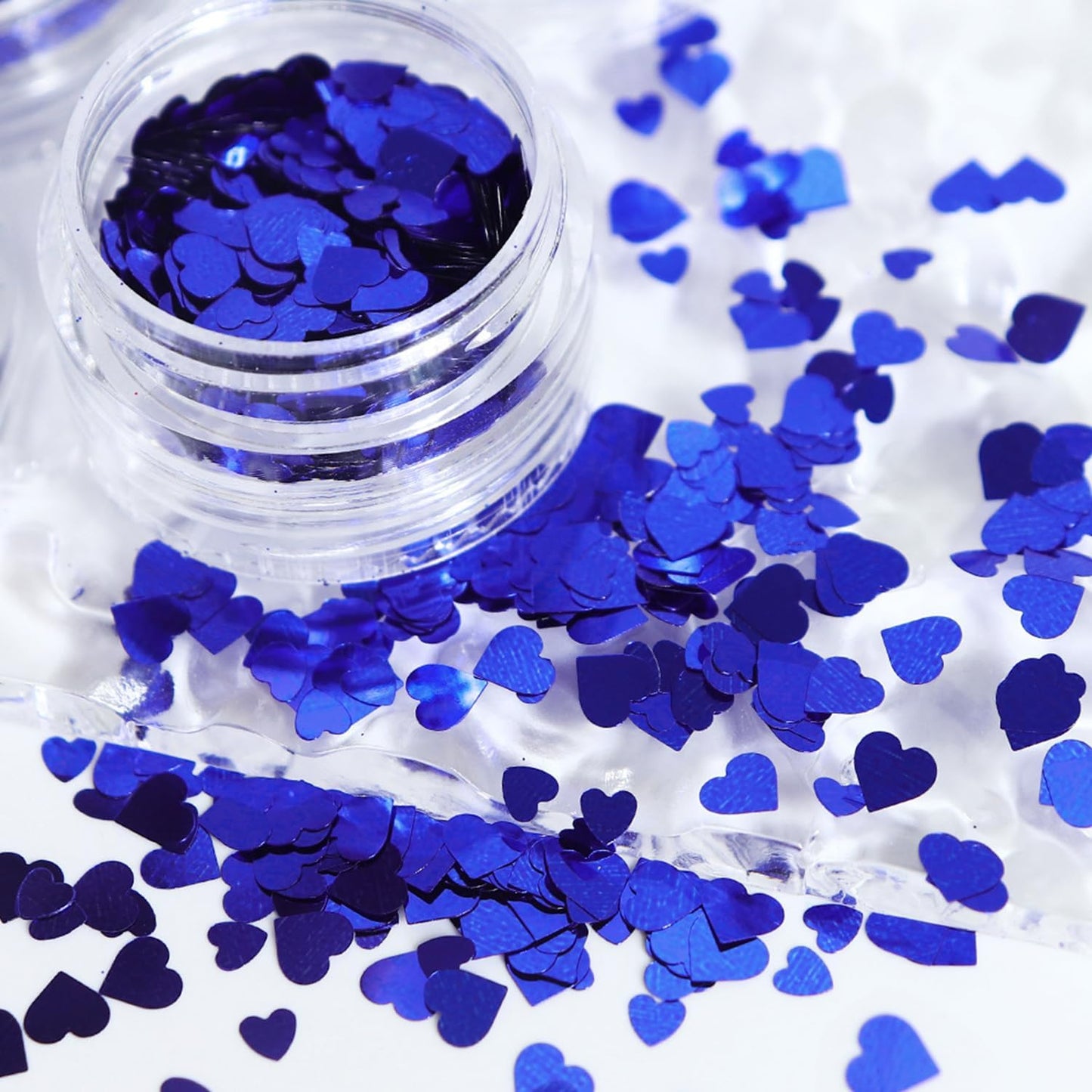 Snowflake Nail Art Glitter Blue Winter Nail Sequins Flakes, Blue Manicure fine Glitter Powder, 3D Holographic Heart Round Hexagon Butterfly Nail Stickers Decals Supplies Nail Charms for Women 6 Box