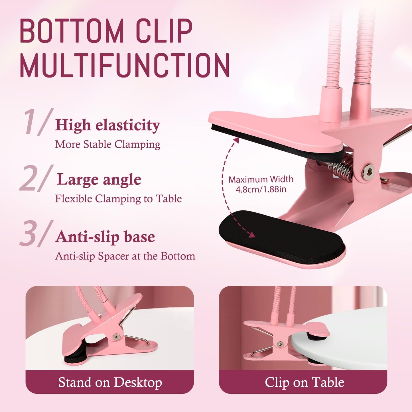 AORAEM LED Nail Lamp Double-Headed UV LED Light Quicky-Dry Duck Neck UV Lamp Dryer Curing Light with Portable Gooseneck and Clamp Flash Cure U V Light for Gel Nails Professional Home DIY Salon Pink