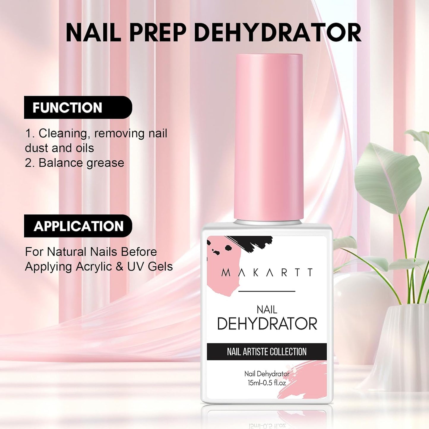 Makartt Nail Dehydrator: 15ML Acid-Free Prep for Acrylic Nails, Gel Polish, and Dipping Powder, 0.5oz Fast-Dry Professional Base for Manicure & Pedicure Use