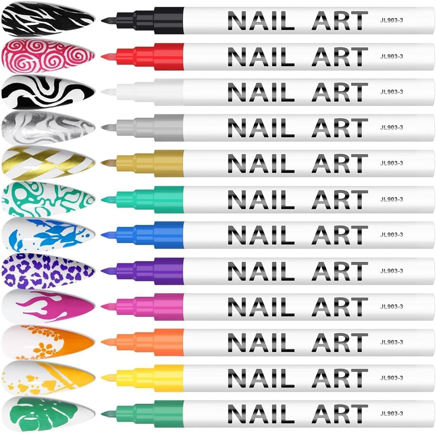 12 Color 3D Nail Art Pens Set, Kalolary 0.7mm Nail Point Graffiti Dotting Pen Drawing Painting Liner Brush for DIY Nail Art Beauty Adorn Manicure Tools