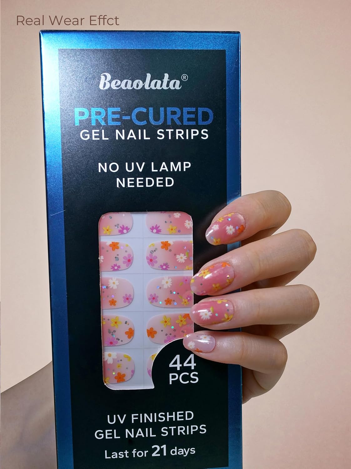 Pre Cured Gel Nail Strips - 44PCS Salon Quality Gel Nail Stickers - Long Lasting Polish Wraps for Women no UV Light Needed Easy Apply& Remove (Strawberry Pink)