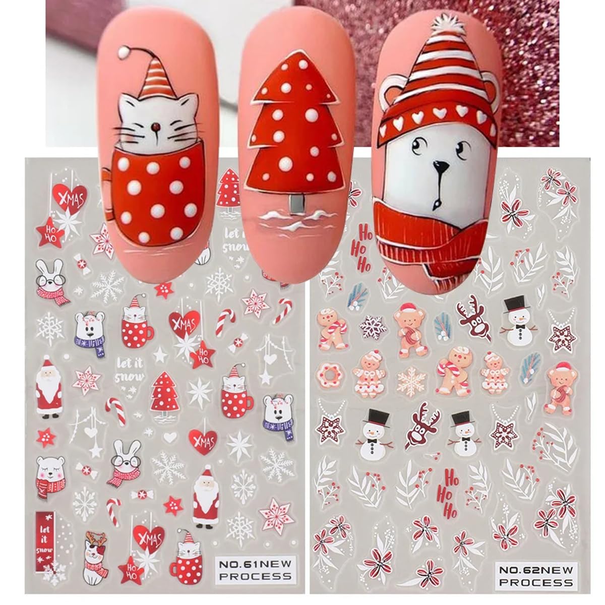 Christmas Nail Art Stickers Decals 6 Sheets Cute Cartoon Snowflake Nail Decals 5D Elk Santa Nail Art Design Xmas Nail Supplies Christmas Manicure Stickers for Nail Art Decorations Holiday DIY Nails