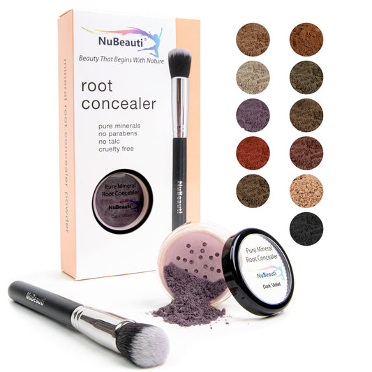 Root Concealer Touch Up Powder | All-Natural Crushed Minerals Without Brush | Fast and Easy Total Gray Hair Cover up For Black | Brown | Auburn and Blonde Hair .30 ounce (With Brush, Dark Red Violet)
