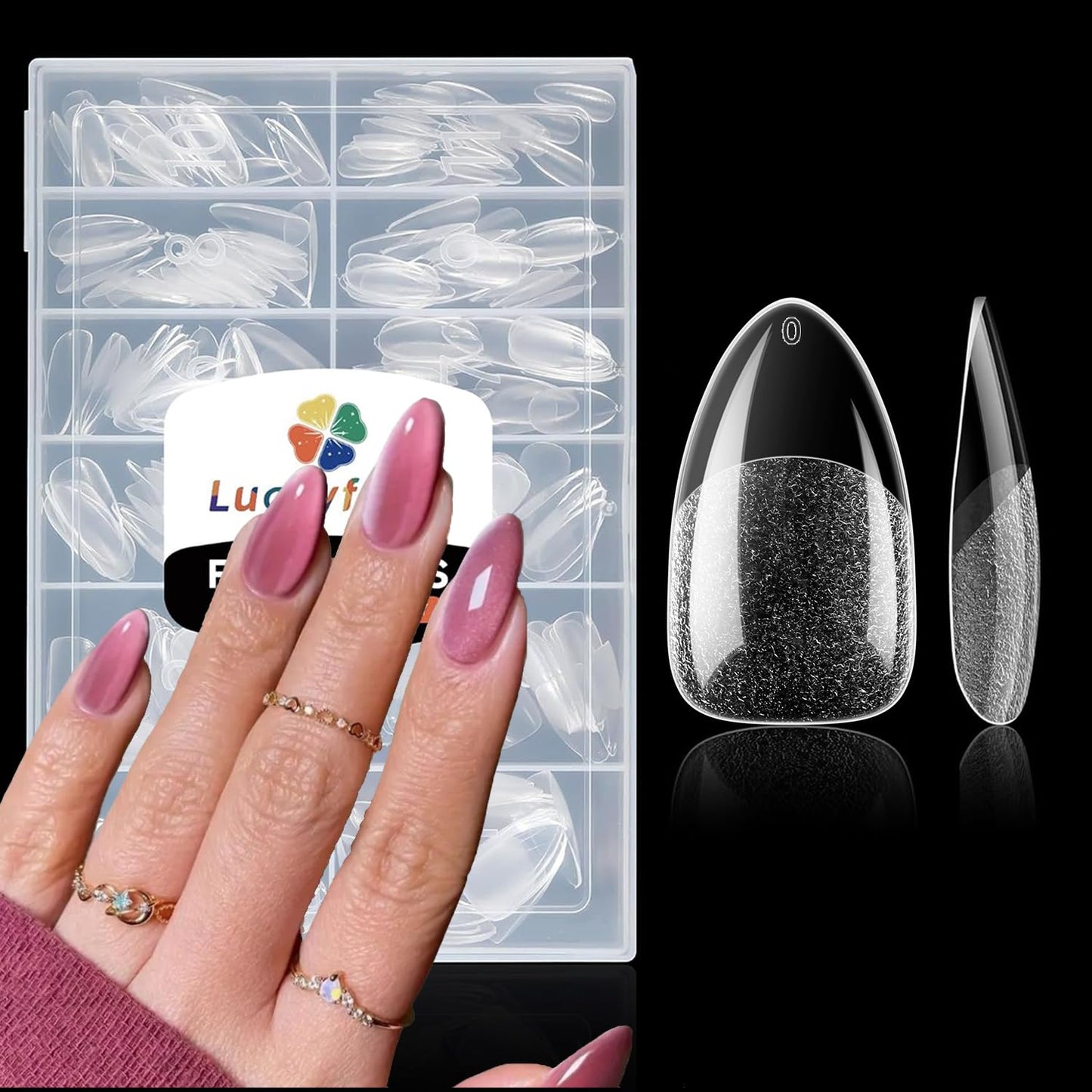 Almond Nail Tips: 504pcs Medium Almond Gel Nail Tips, Pre-shape Half Matte Short Nails Full Cover Clear Press On Acrylic Fake Nails for Nail Extension Nail Art 12 Sizes
