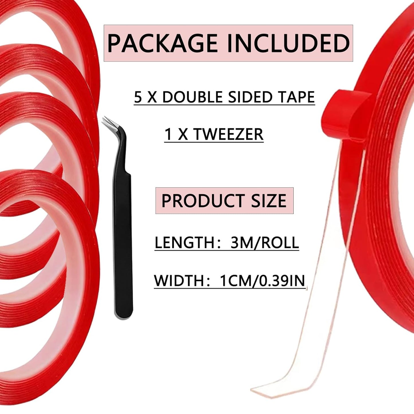 5 Rolls Double Sided Tape Nail Tape for Press On Nails Double Sided Nail Tape for Nail Packaging Fake Nail Storage Nail Display Nail Art Nail Salon Press On Nail Supplies with Tweezer