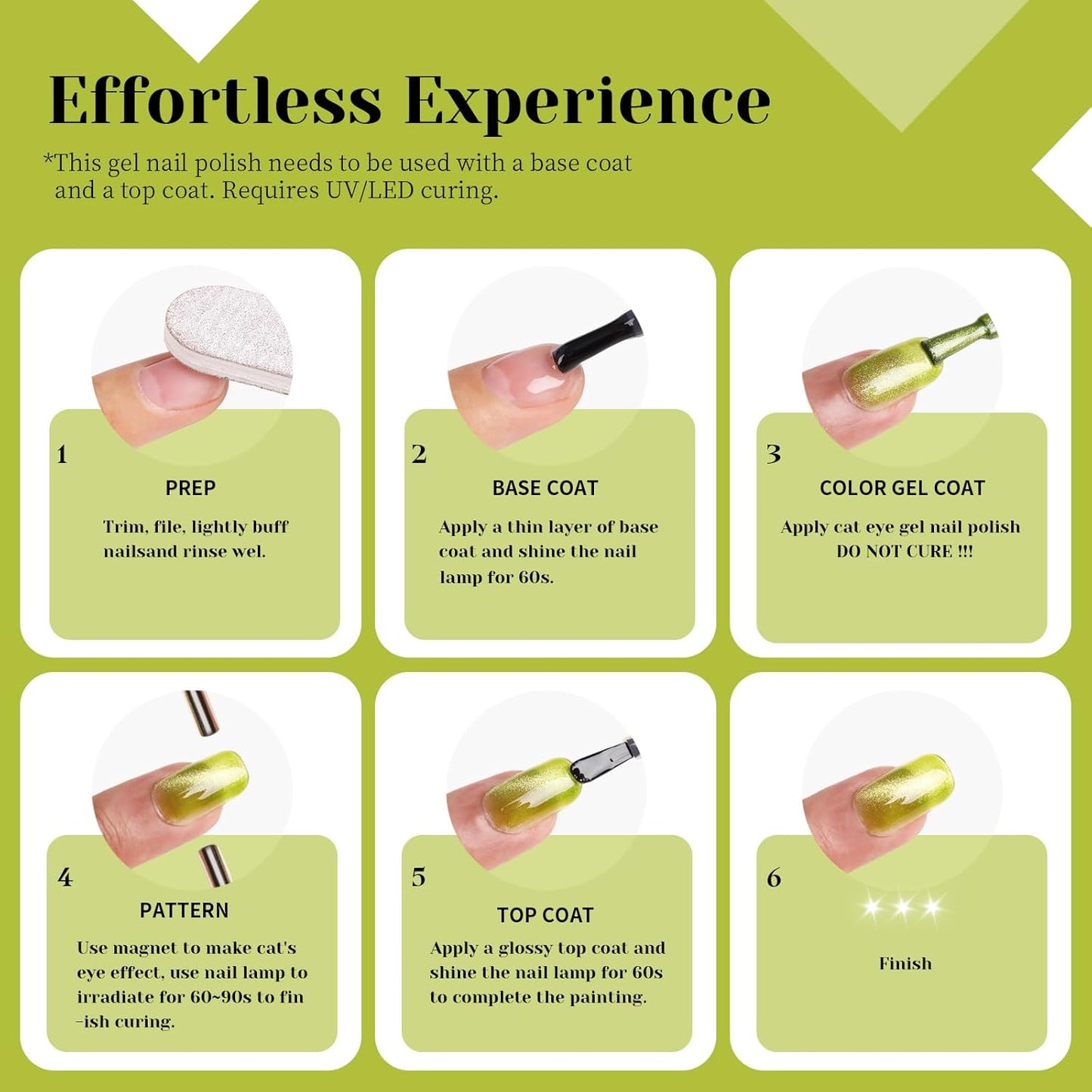 Lime Green Cat Eye Gel Nail Polish, 0.51 Fl Oz Crystal Glitter Holographic Cateye Magnetic Gel Polish for Manicure Salon or Nail Art Starter,Yellow Green Summer Fall Color Gel - GP0081