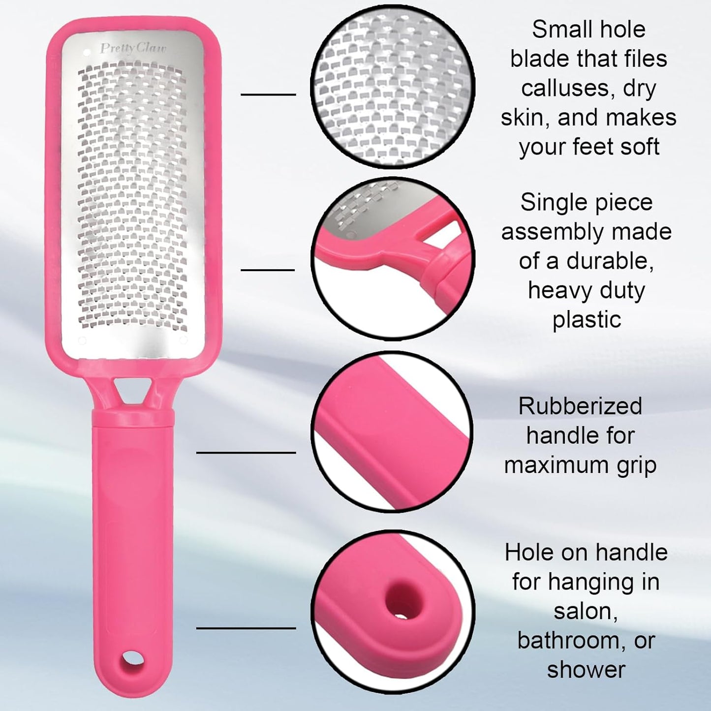 PrettyClaw | Foot File Callus Remover for Feet Care Pedicure Professional Foot File Filing Rasp Scrubber Tool Removes Dead Skin Salon and Spa Quality Pink