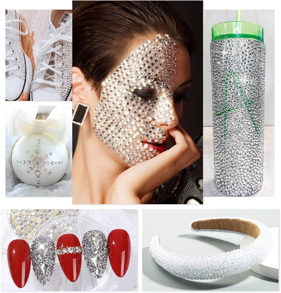 Silver Clear Resin Rhinestones w B7000 Jewelry Glue for Bedazzling Crafting 3mm-6mm Crystal White Flatback Stones Diamonds Crystals Gems Charms for Nails Face Tumblers Bottles DIY Crafts Phones