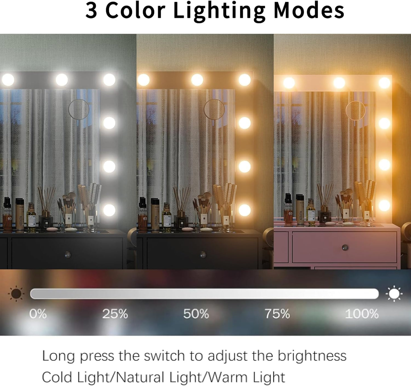 11 Drawers Makeup Vanity with Charging Station, Vanity Desk with 13 LED Bulbs and HD Mirror, 3 Color Brightness Adjustable, Glass Top Vanity Set for Bedroom, Black