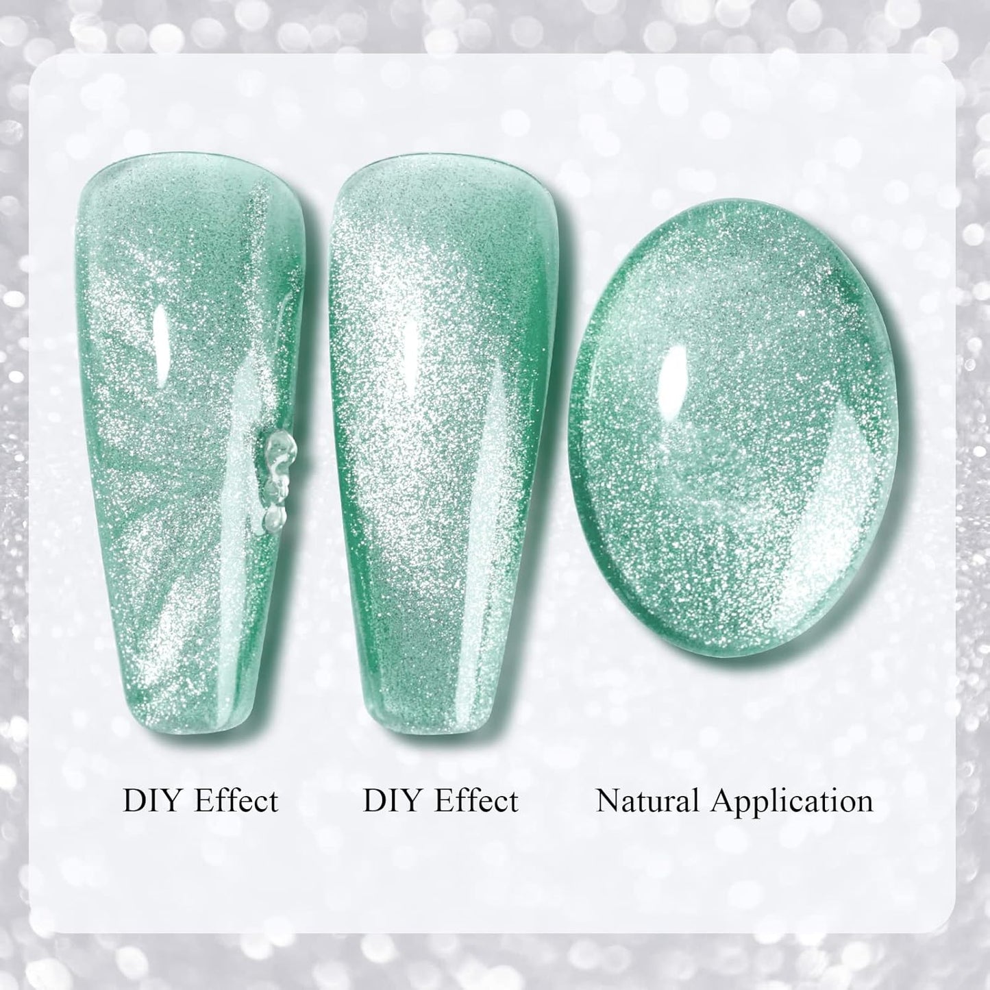 Imtiti Light Green Color Gel Nail Polish, 0.5 fl oz Holographic 9D Cat Eyes Glitter Magnetic Gel Polish with Magnetic Stick for Nail Salon