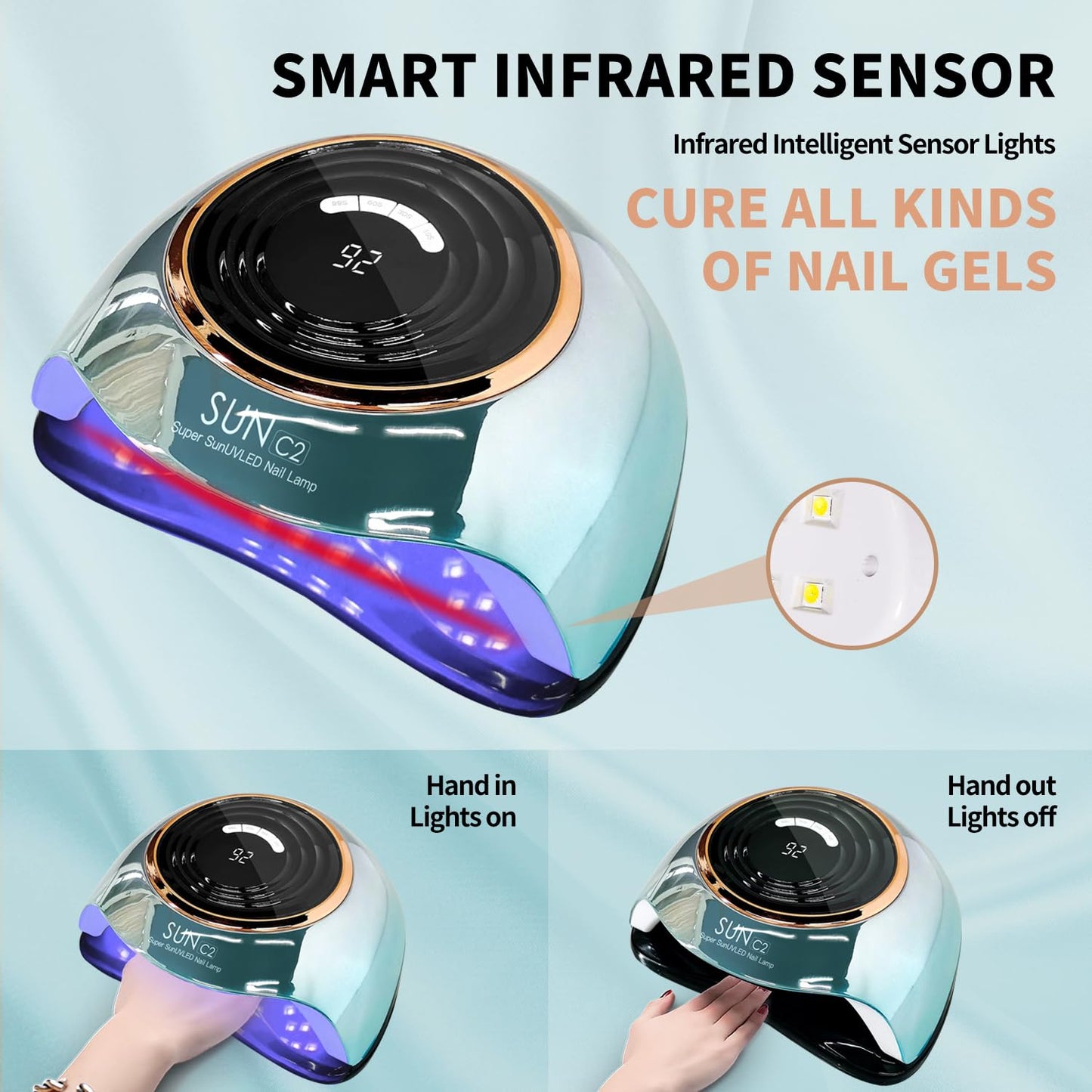 UV Light for Nails 288W Nail Lamp with 63 LED Beads for Gel Polish with LCD Display Auto Sensor and 4 Timer Settings Professional Gel Curing Lamp