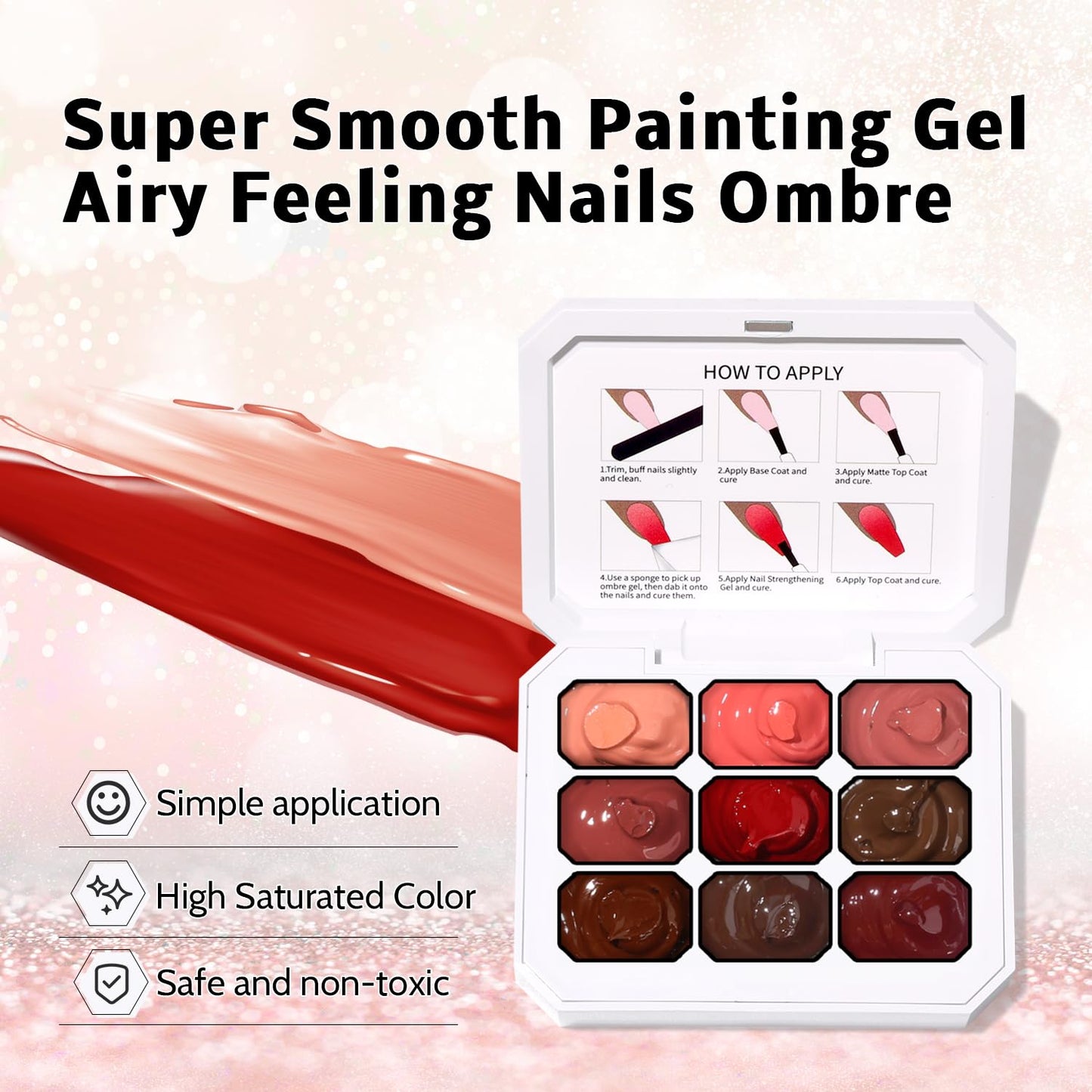 Sponge Pat Paint Nail Gel, 9 Colors Ombre Nails Gradient Gel Nail Blush Blooming Aura Nails Drawing Stripper Floral Painting Nail Art, No Wipe, UV/LED Curing (9 Colors E)