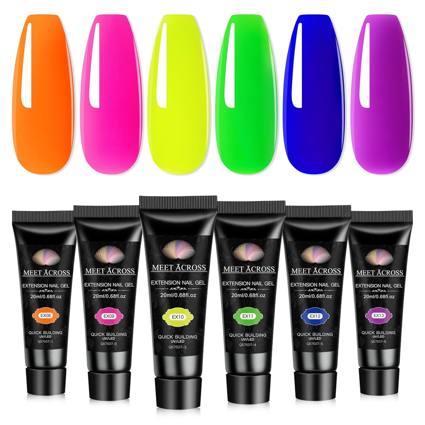 Neon Poly Nail Gel Set - 6 Colors Halloween Pink Neon Green Yellow Orange Bright Colors Poly Extension Nail Gel Polish Kit Soak Off UV Long Lasting Enhancement Solution for Salon DIY at Home