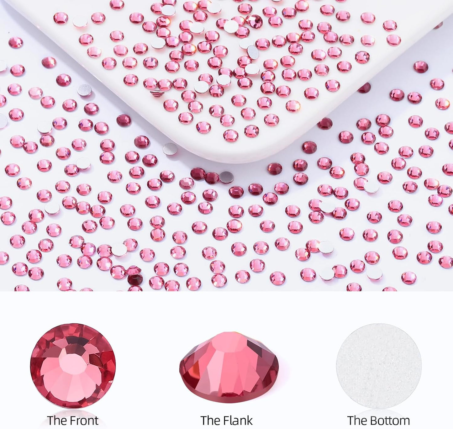 Rose Flatback Rhinestones, Glass Rhinestones for Nail Art and Craft, Glue Fix, Loose Crystal Gemstones(Rose, SS6, 2880pcs, 1.9-2.0mm)