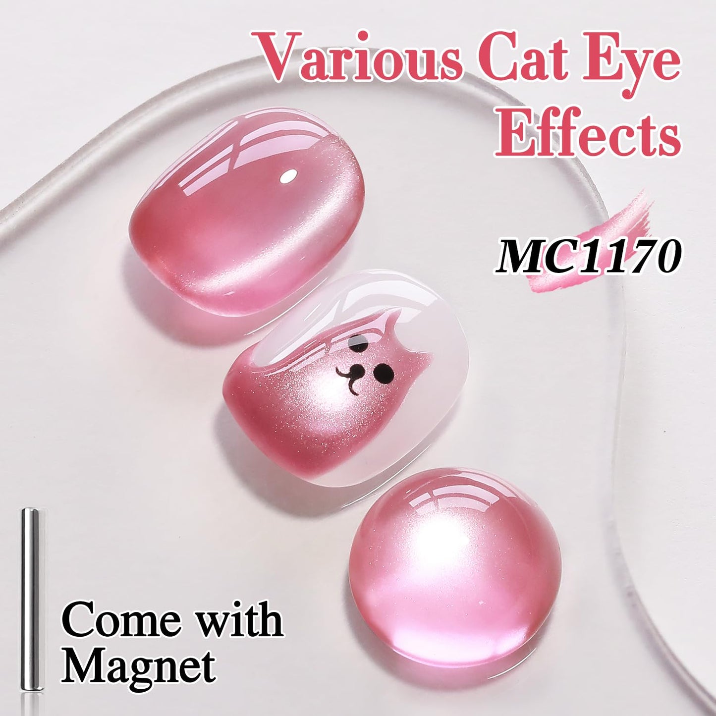 Double Rhythm 0.5 Oz Cat Eye Gel Polish with Magnet Same Color Same Bottle Holographic Glitter Shimmer Translucent Color Salon 15 ML Magnetic Nail Art (Rose Red-MC1170)