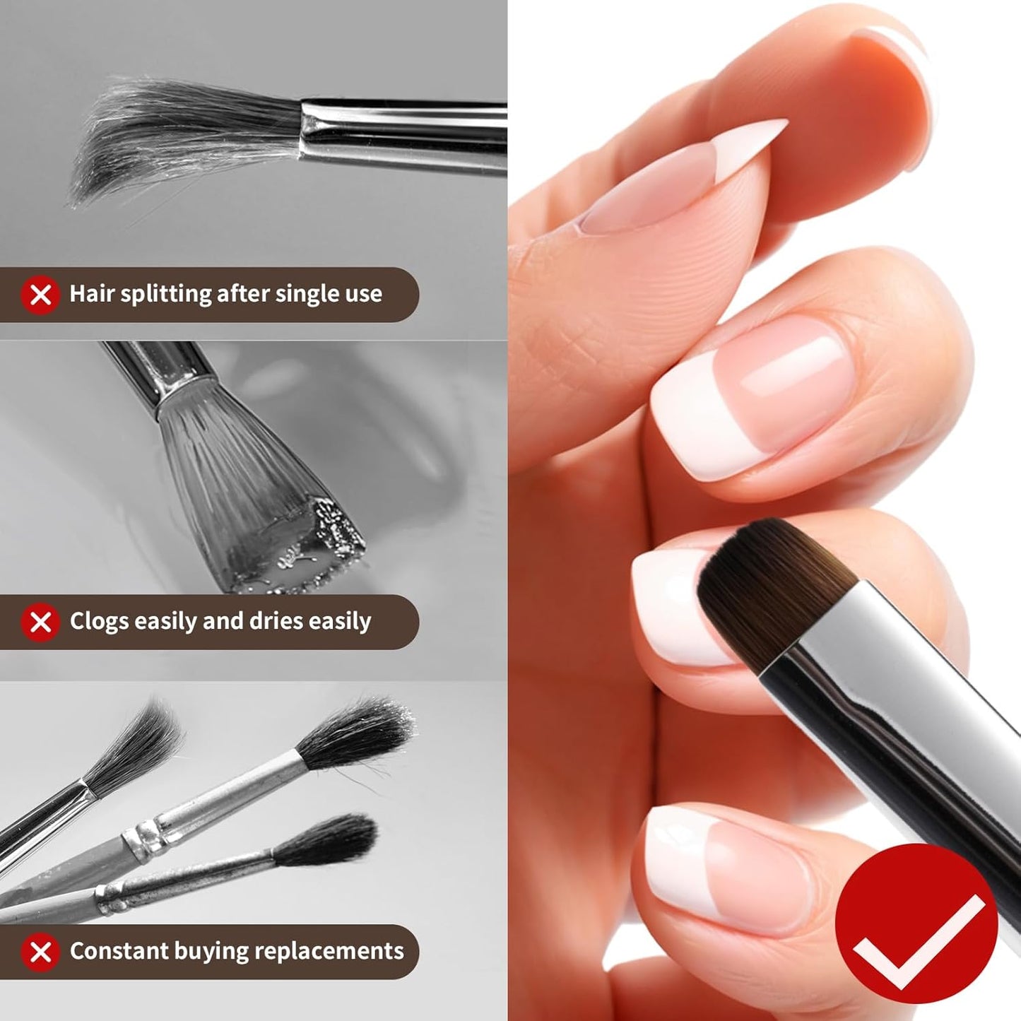 Acrylic Nail Brush for French Tips & Gel Polish Clean Up | Professional Dual-Use Brush with Wooden Handle for Acrylic/Polygel/Builder Gel | Nail Art Design Tool for Cleaning & Detailing (F16)