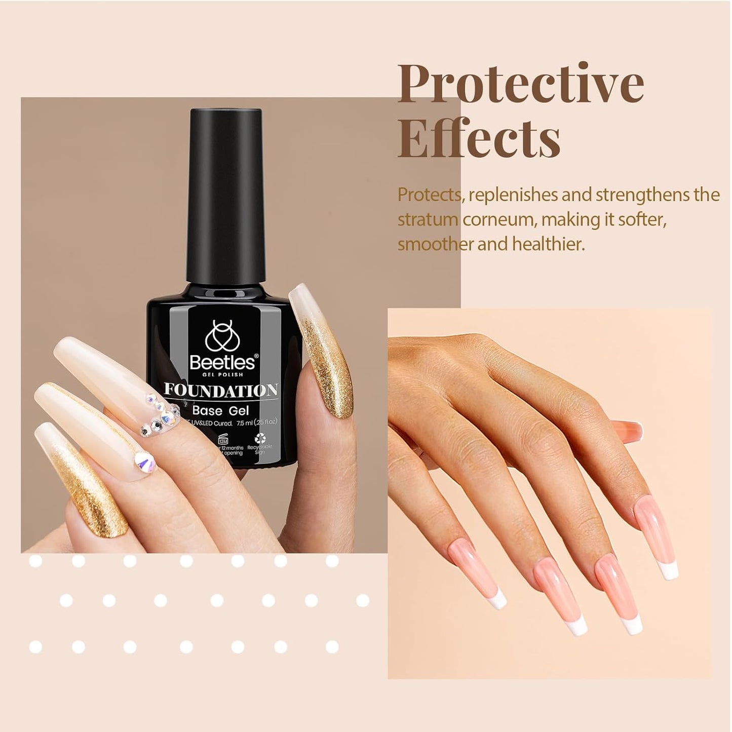 Beetles Gel Top Coat Base Coat and Cuticle Oil Set 3Pcs, No Wipe Top Gel Glossy Shine Long Lasting, Cuticle Oil Care for Dry Damaged for Stronger Nails