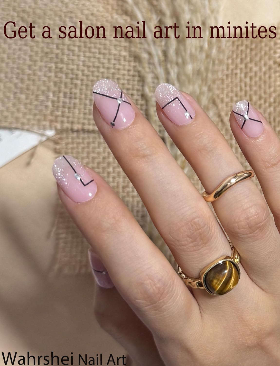 Semi Cured Gel Nail Strips, 20pcs Cat Eye, Lines, Gel Nail Stickers UV for Home Nails DIY