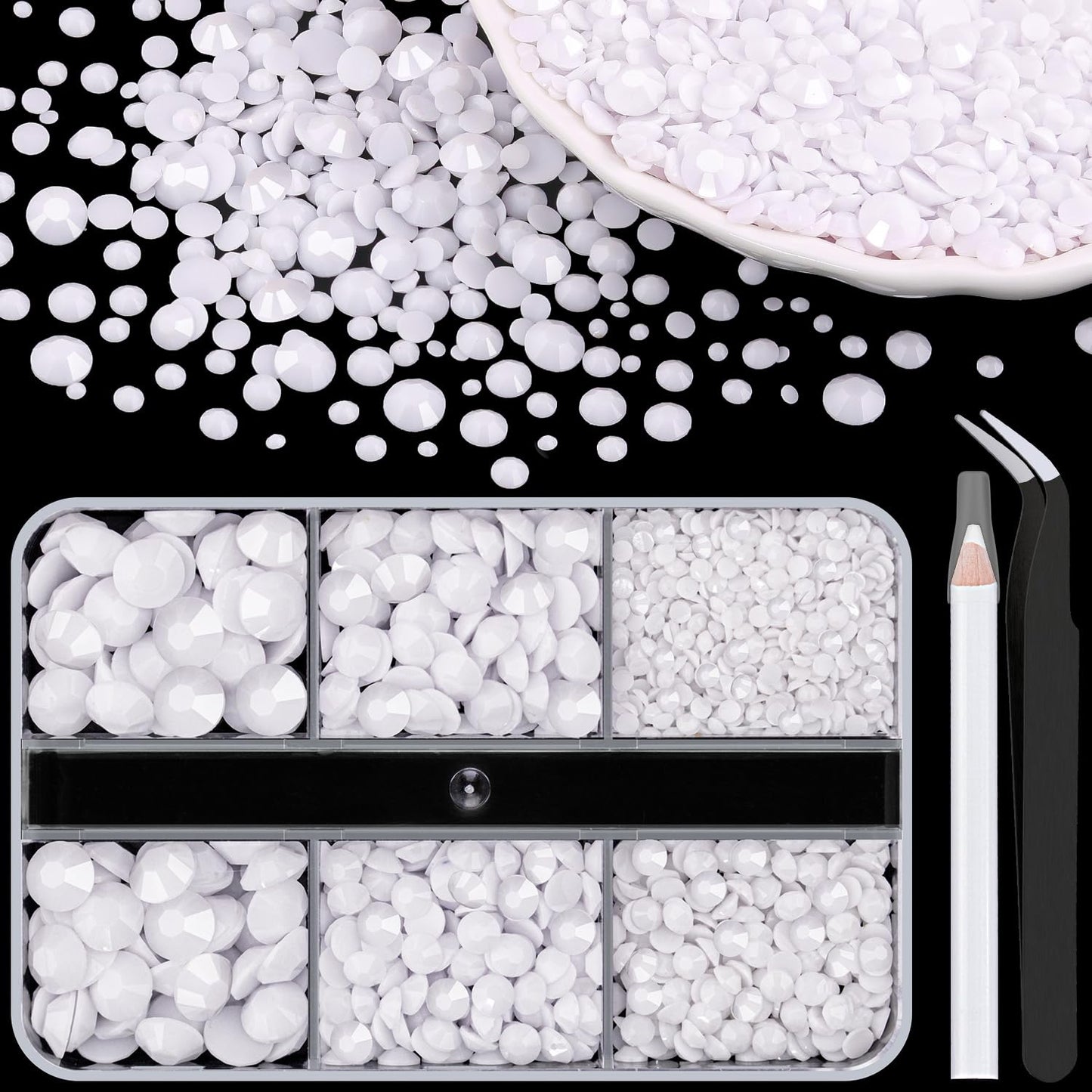 Resin Rhinestones for Crafting, 1 Box White Multi Sizes Flatback Bedazzling Crystals for Crafts Nail Art Decoration, Non Hotfix Gems Charms for Tumbler Shoes Clothing Fabric Face Makeup