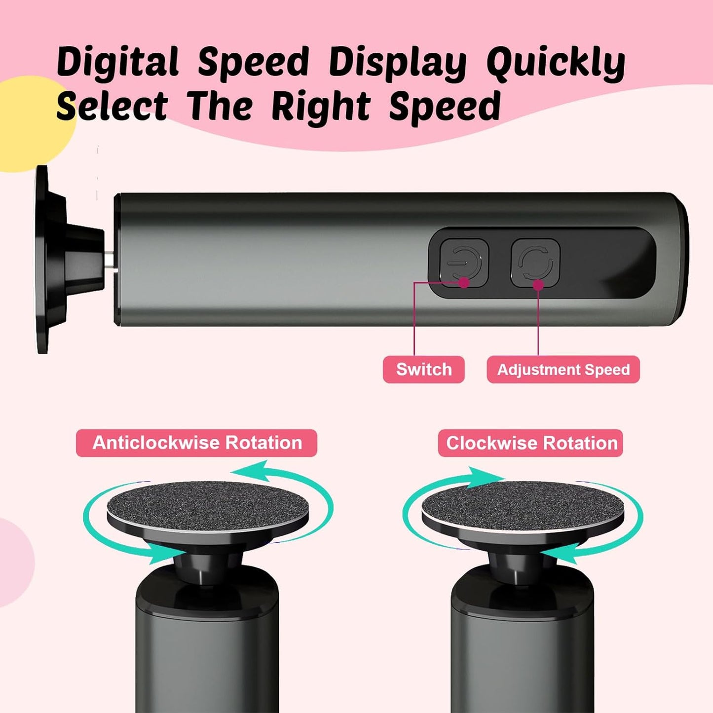 Electric Foot Callus Remover & Nail File - Electric Callus Remover for Feet, 9 Adjustable Speeds, 1800mAh Rechargeable, Portable Aluminum Body w/Type-C Charging for Home & Travel (Black)