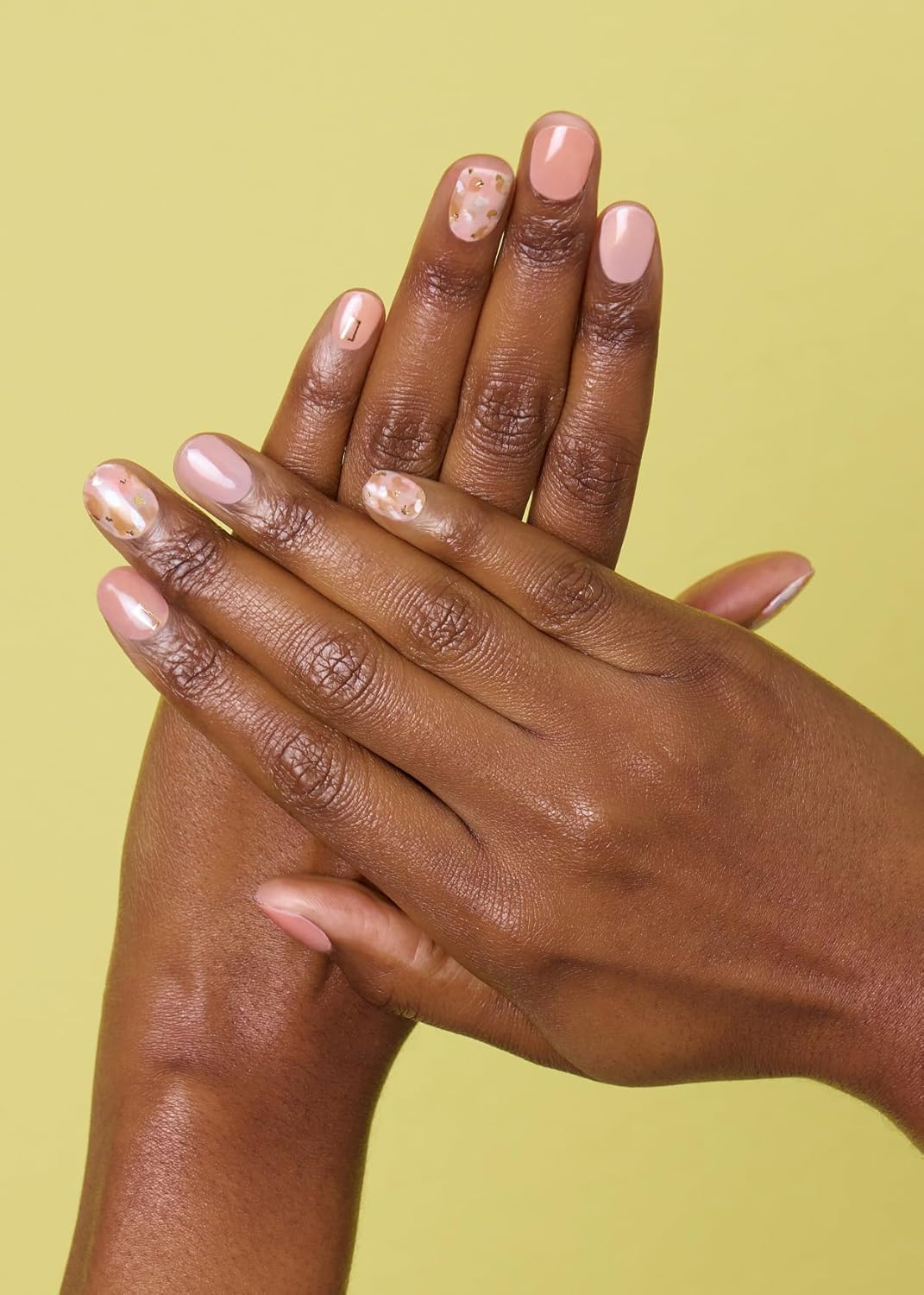 ohora Semi Cured Gel Nail Strips (N Lazy Sunday) - Pink, Patterned, Works with Any UV/LED Lamps, Salon-Quality, Long Lasting, Easy to Apply & Remove - Includes 2 Prep Pads, Nail File & Wooden Stick