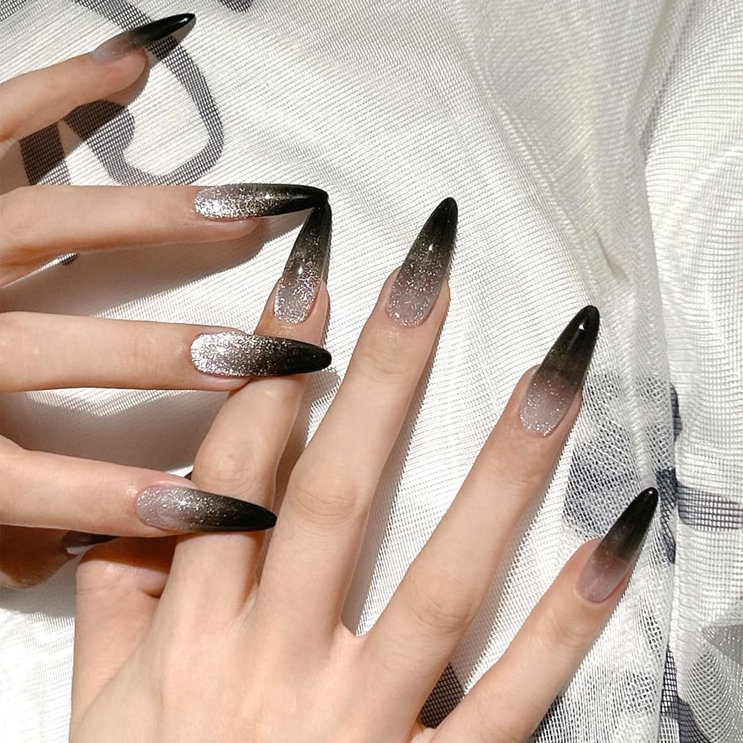 Nail Polish Strips, 32PCS Salon Quality Wraps, Long Lasting Gel Nail Stickers for Women Easy Apply& Remove (Night Glitter Black)