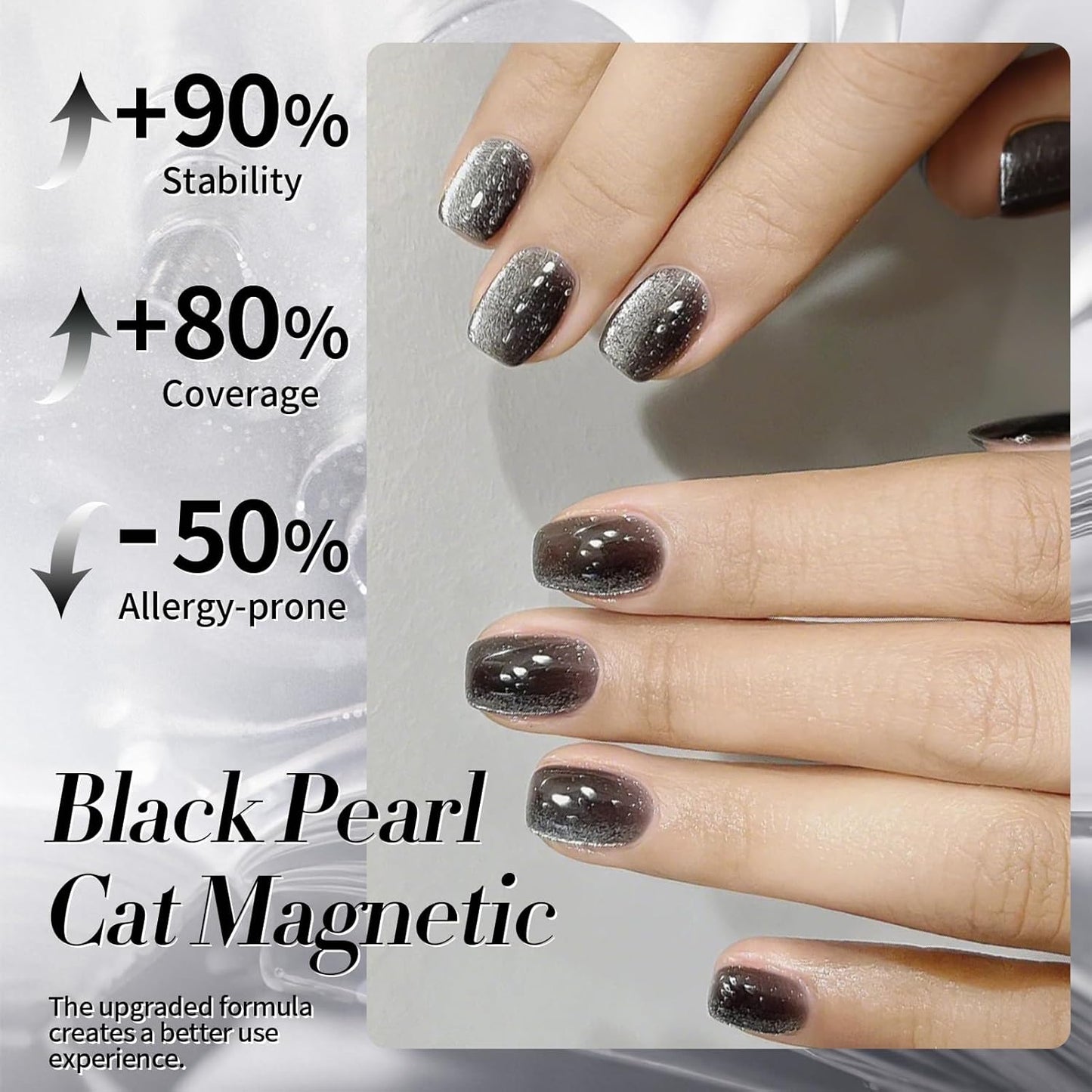 Born Pretty Cat Magnetic Eye Gel Nail Polish, Black Pearl Glitter Cat Magnetic Gel Nail Polish, Holographic Magnetic Nail Polish for Nail Art Manicure Salon DIY at Home 15ML