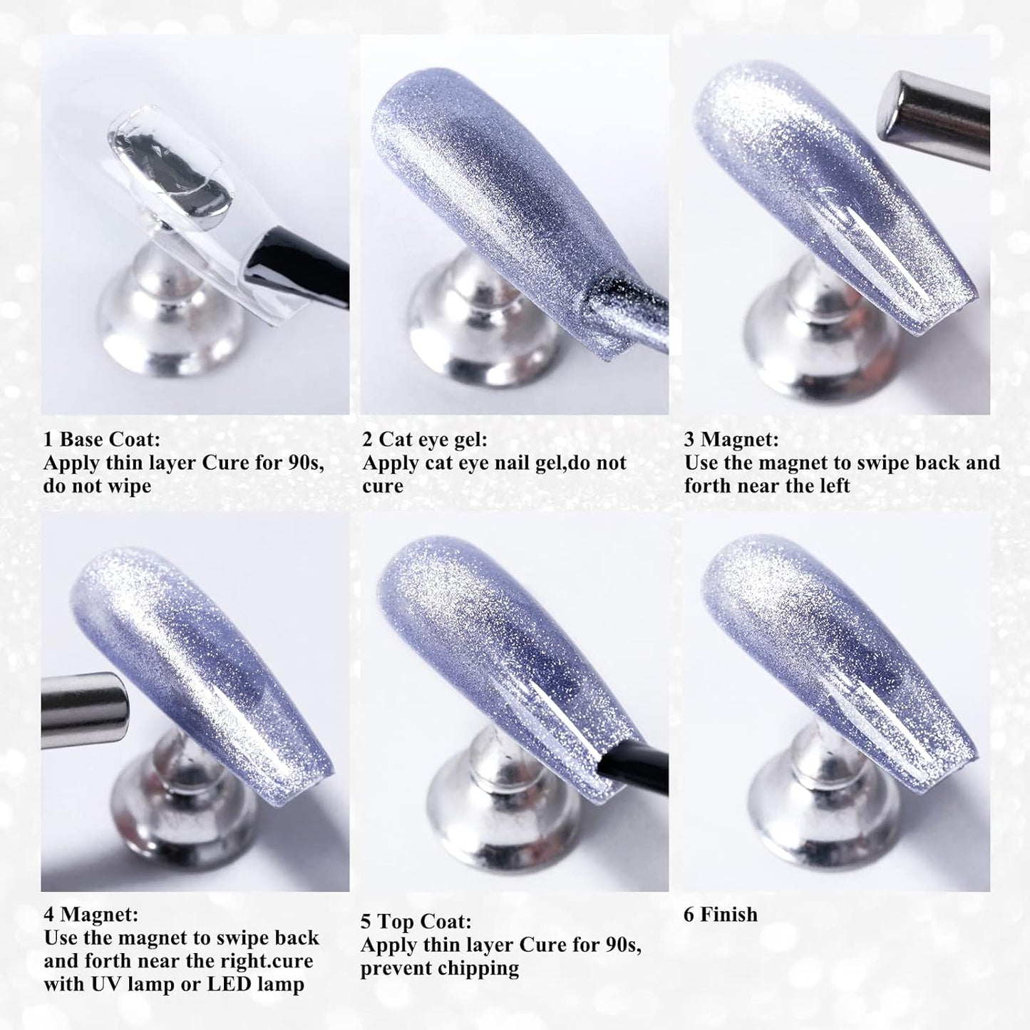 Imtiti Light Green Color Gel Nail Polish, 0.5 fl oz Holographic 9D Cat Eyes Glitter Magnetic Gel Polish with Magnetic Stick for Nail Salon