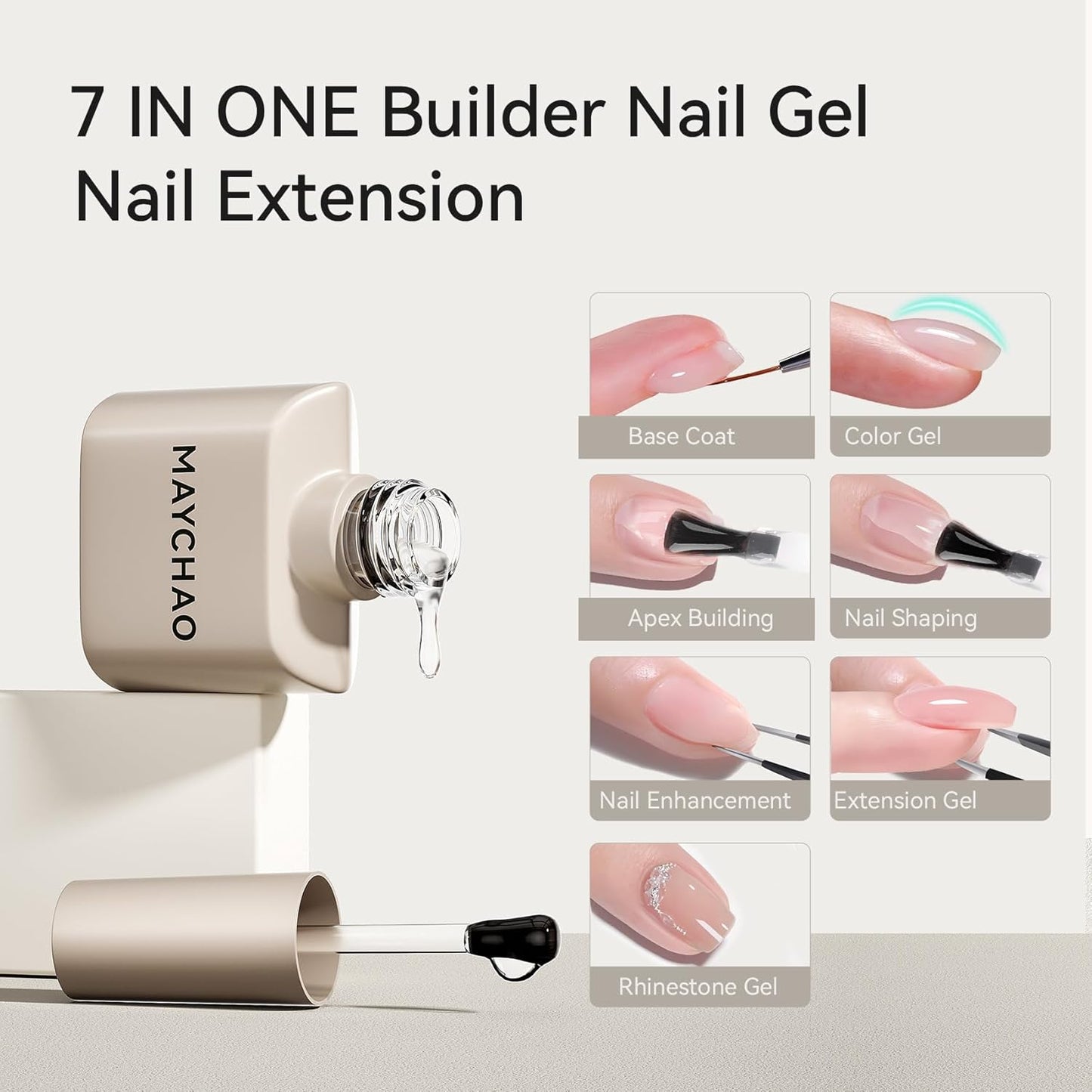 MAYCHAO Nude Builder Gel for Nails, 15ml Nail Strengthener in a Bottle, Nail Extension Hard Gel, Soak Off Long Lasting UV Light Cure