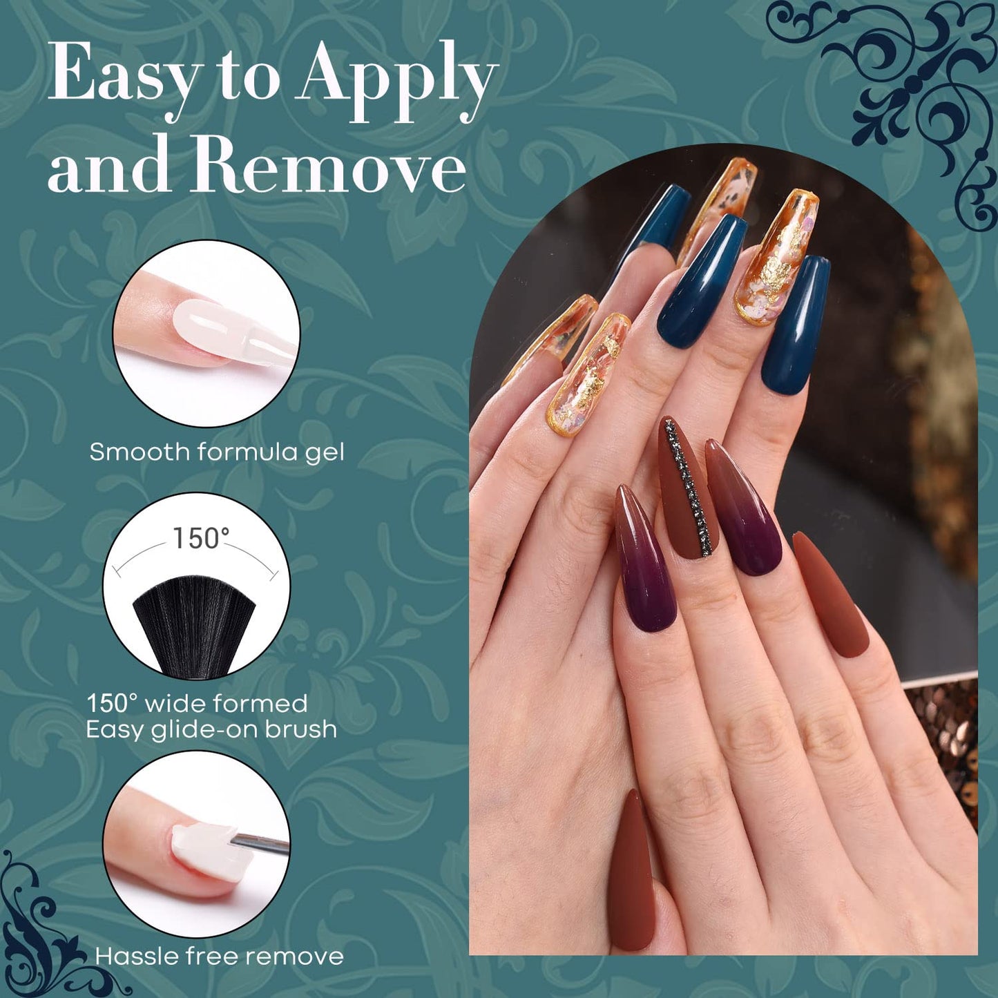 modelones Gel Nail Polish Set 6 Dark Colors, Morandi Shades Wine Purple Prussian Blue Brown Gel Polish High Pigmented Nail Art Kit Soak Off Manicure at Home DIY Women Girl Gift