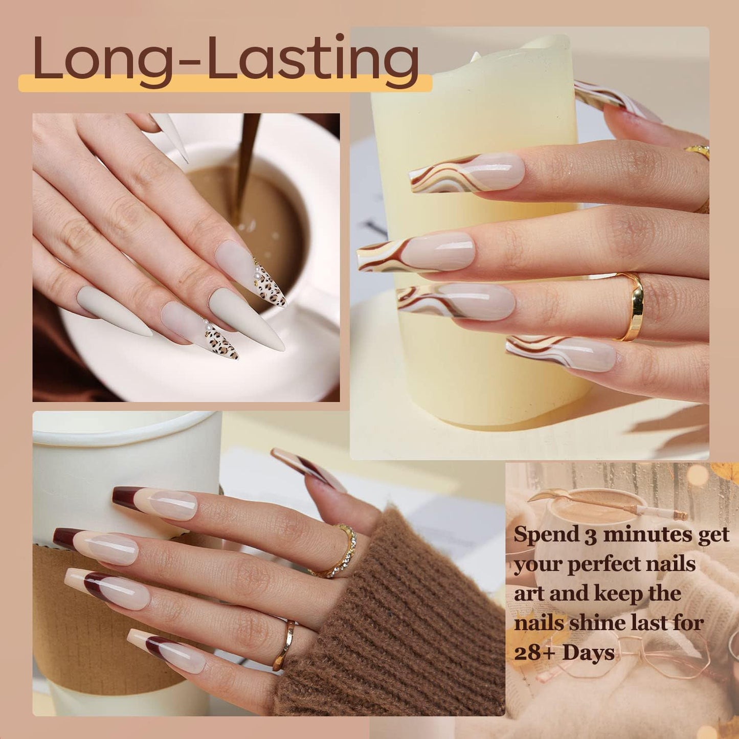 modelones Gel Nail Polish Set, 6 Colors Fall Winter Chocolate Brown Black Nude Glitter Gel Polish Kit Neutral Soak Off Nail Art Salon Design French Manicure DIY at Home Gifts for Women Girls